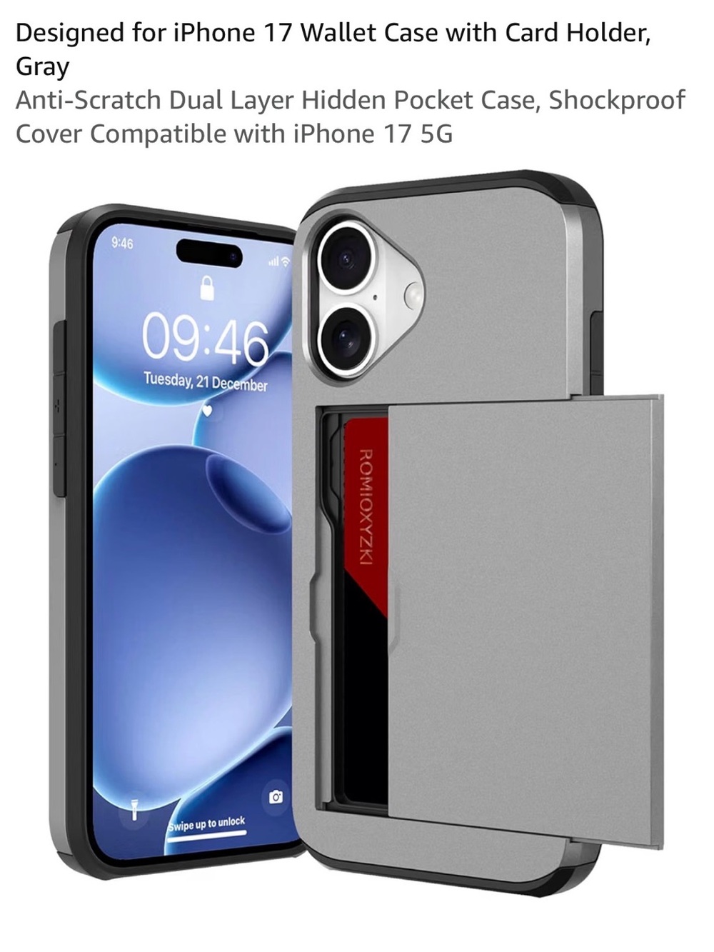 📱iPhone 17 Wallet Case with Card Holder - Gray anti scratch I phone 17 5G